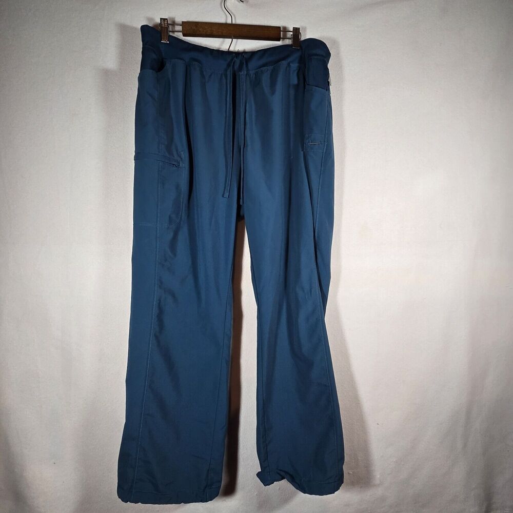 Womens Blue/green 2XL Scrub Pants Slim Flat Front Waisted Pants Slit Ankle